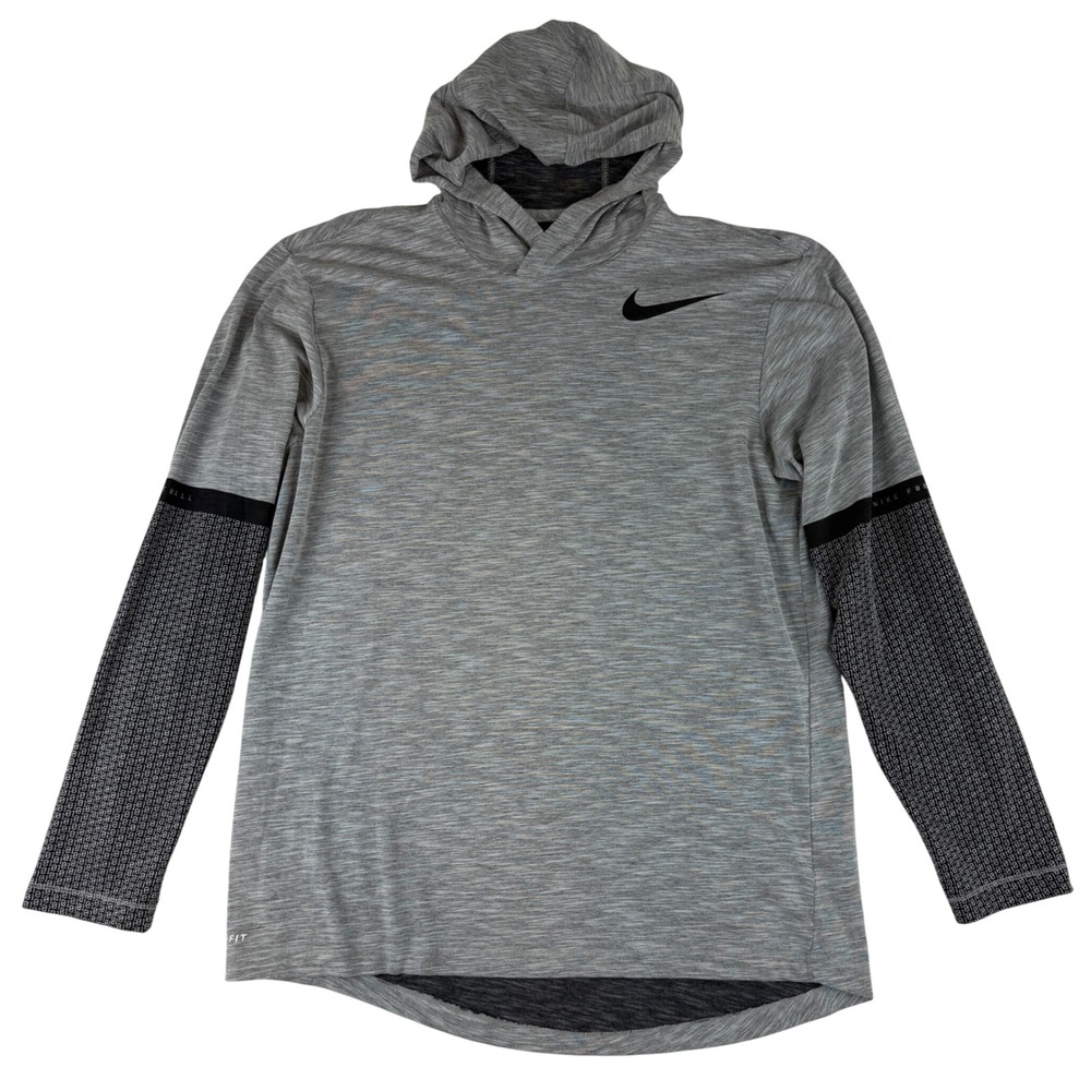 Nike Football Hoodie Mens Large Gray Dri-FIT Space Dye Long Sleeve 907622-063